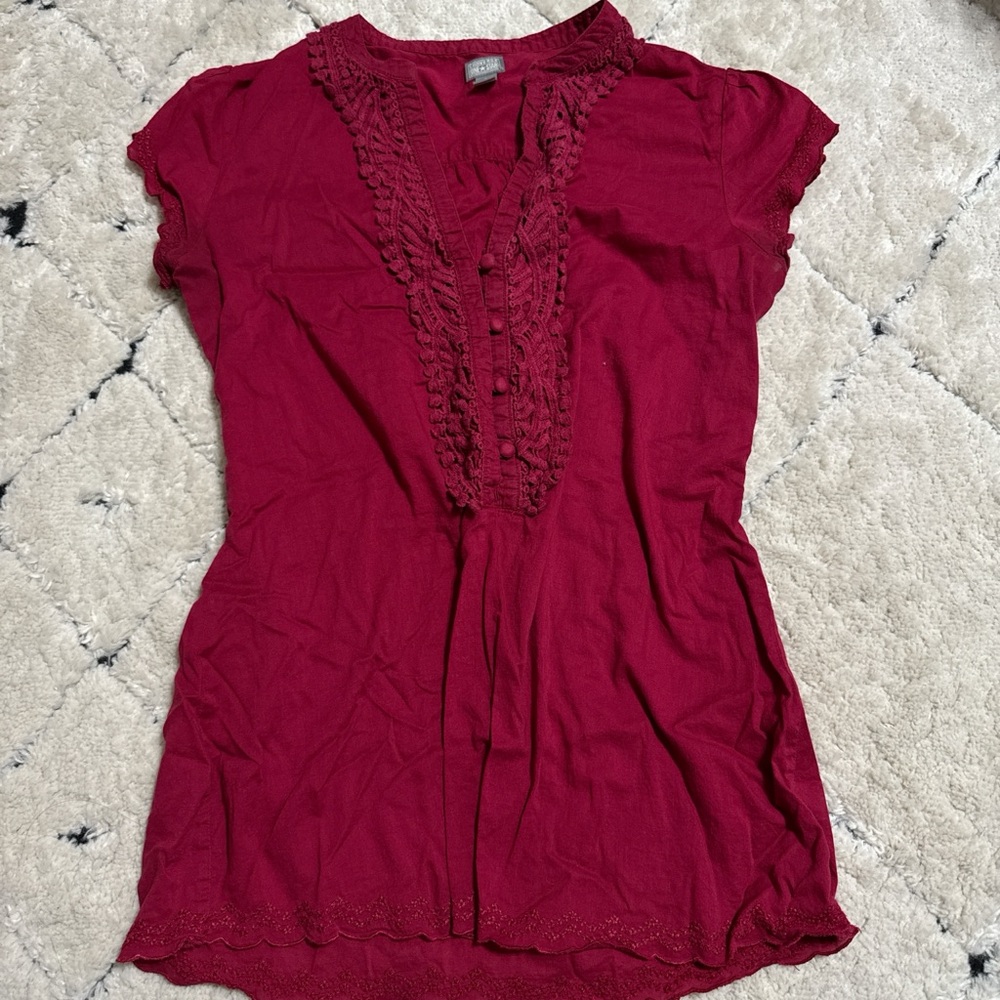 Women's Red Lace Trim Top
